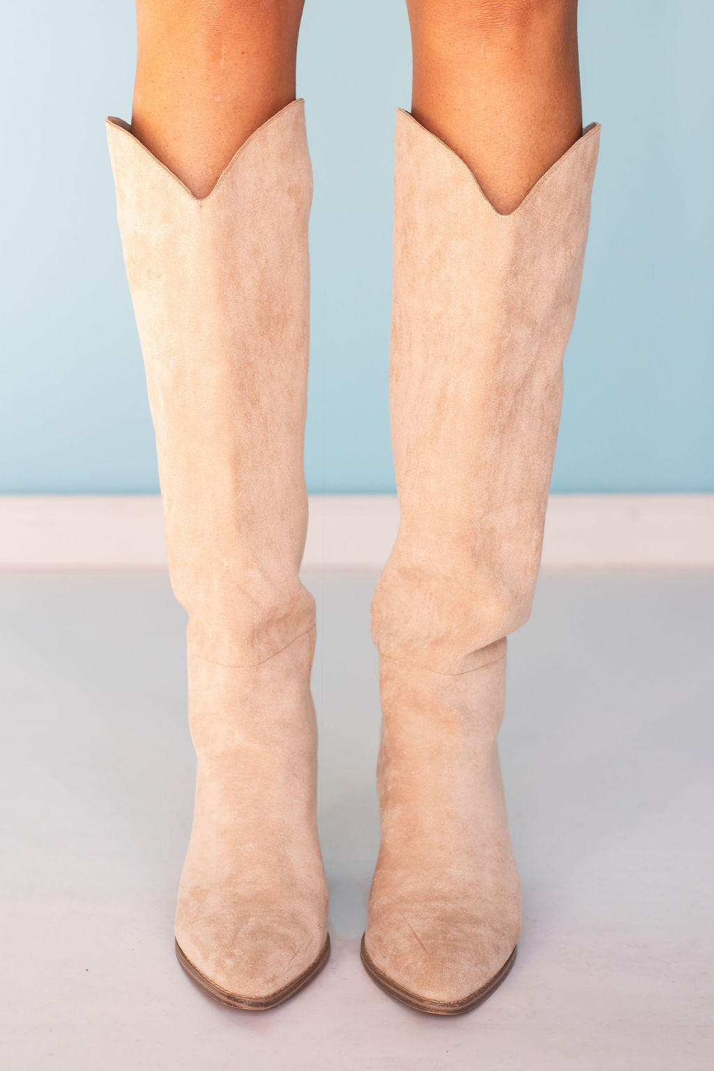 Beige Suede Tall Pointed Toe Boots *FINAL SALE*