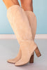 Beige Suede Tall Pointed Toe Boots *FINAL SALE*