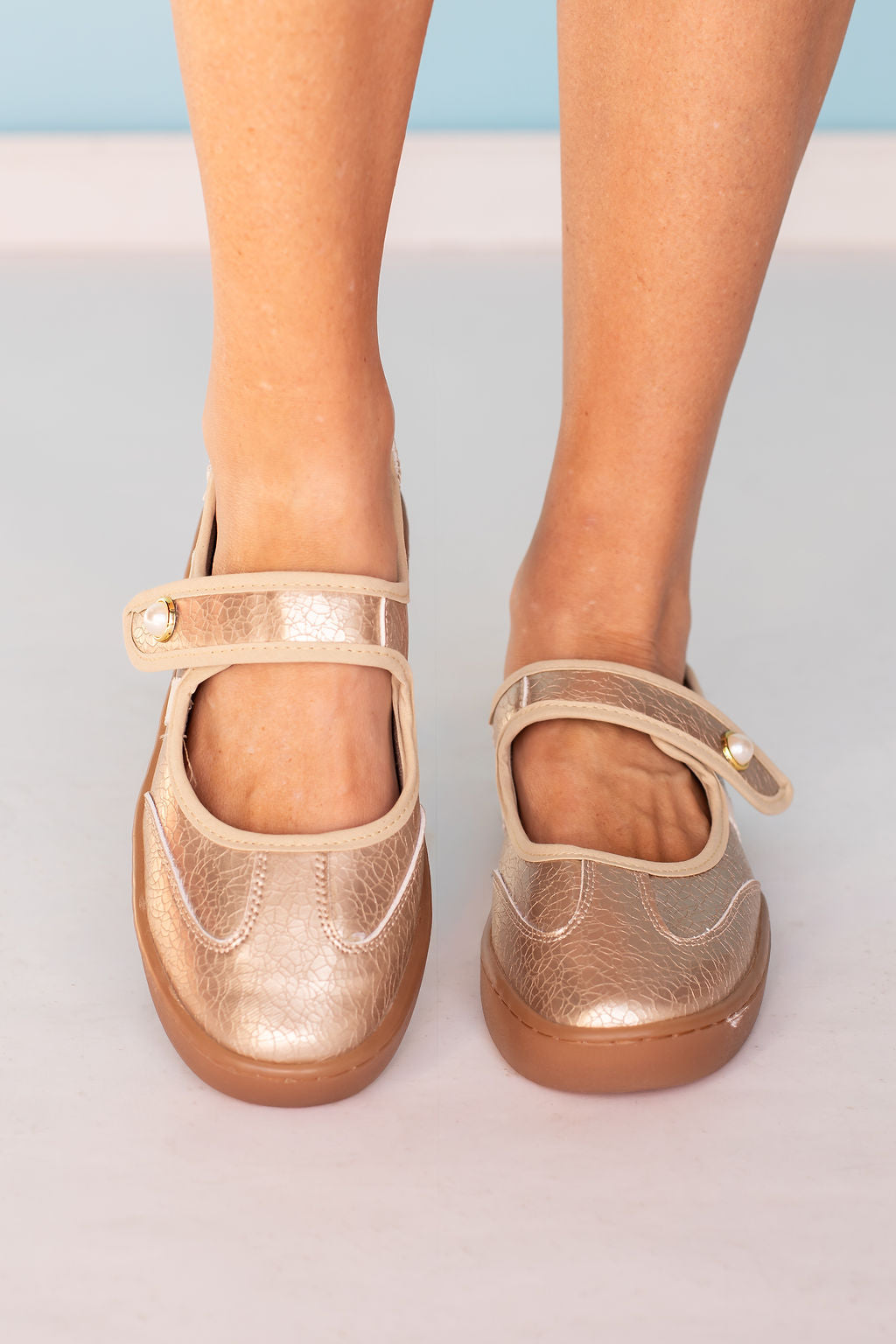 Gold Retro Stripe Sneaker Mary Jane Flats