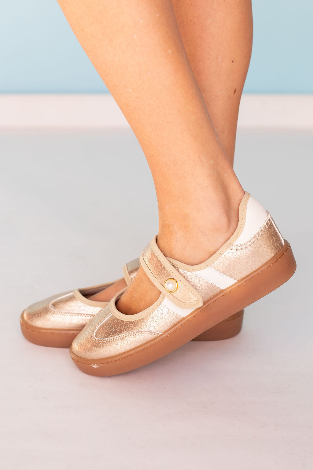 Gold Retro Stripe Sneaker Mary Jane Flats