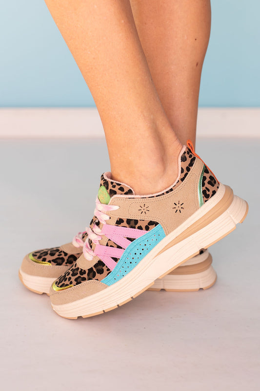Multi Animal Contrast Tan Sneakers