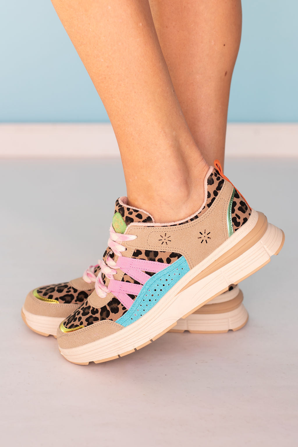 Multi Animal Contrast Tan Sneakers