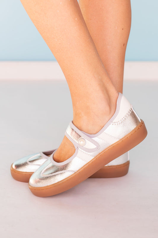 Silver Retro Stripe Sneaker Mary Jane Flats
