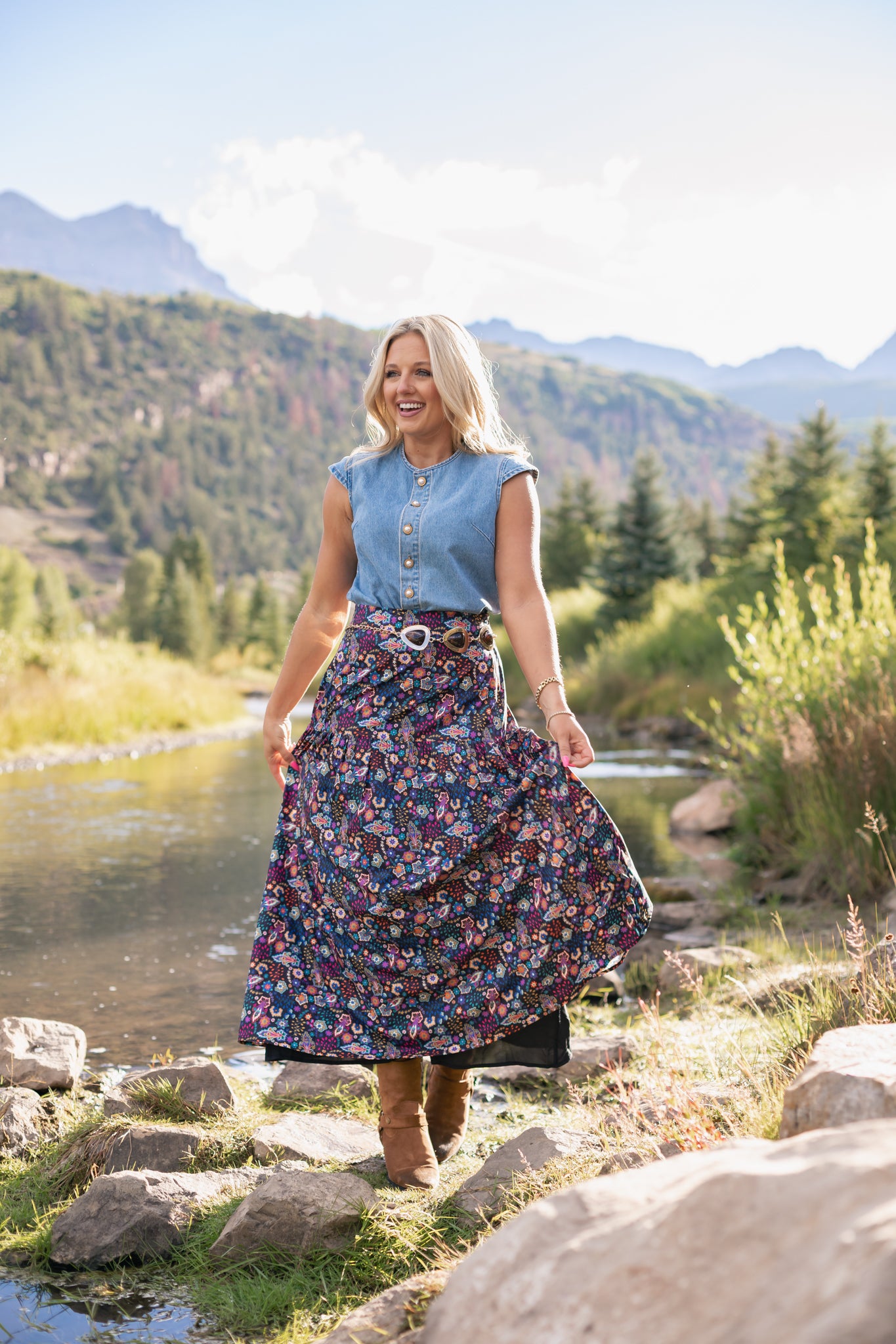 SSYS Lilah Drop Waist Maxi Skirt In Twilight Floral