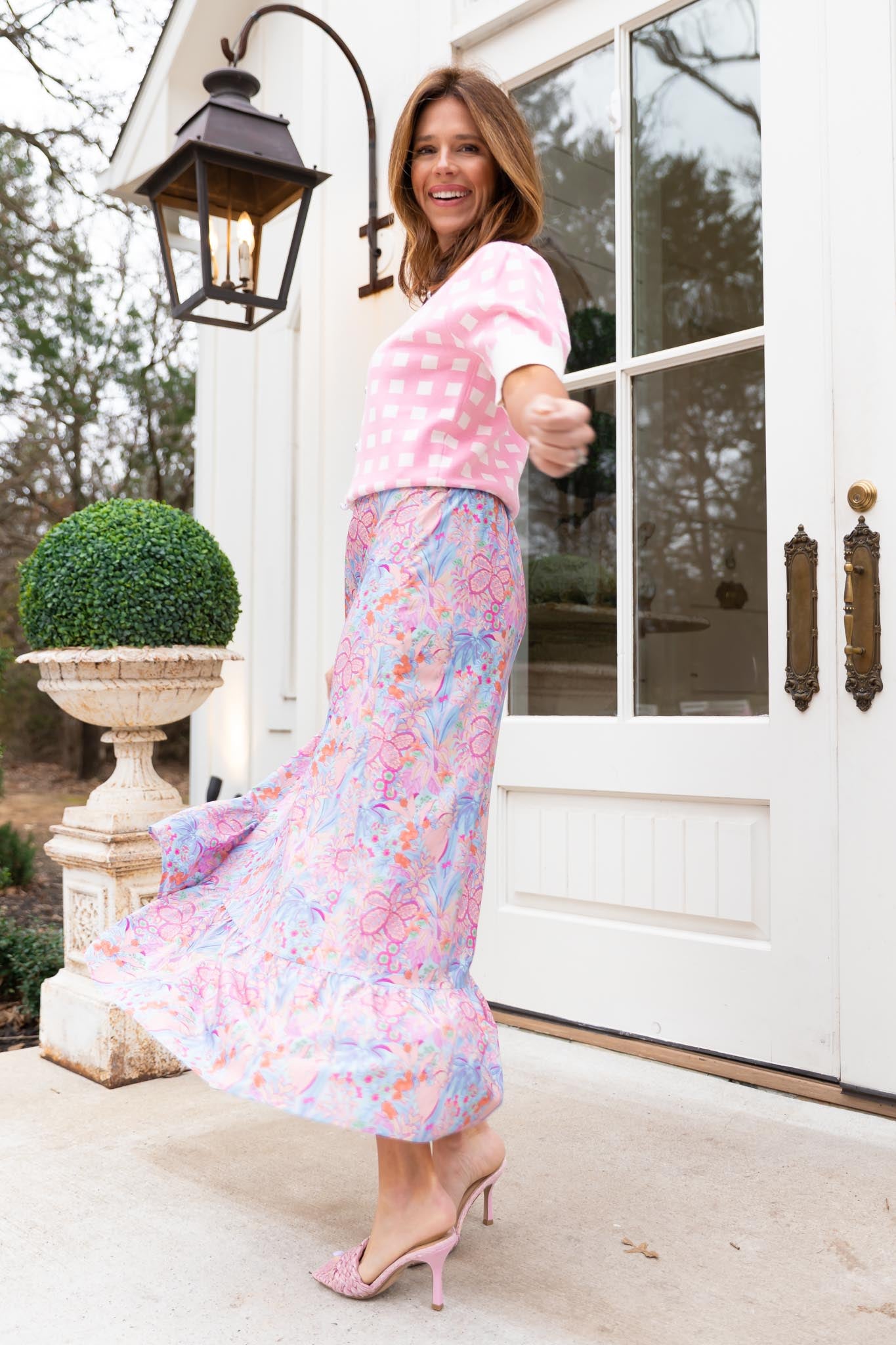 SSYS Daisy One Tier Maxi Skirt In Pastel Palms *FINAL SALE*