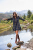 SSYS Susannah Drop Waist Ruffle Hem Shirt Dress In Brown Plaid