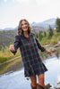 SSYS Susannah Drop Waist Ruffle Hem Shirt Dress In Brown Plaid
