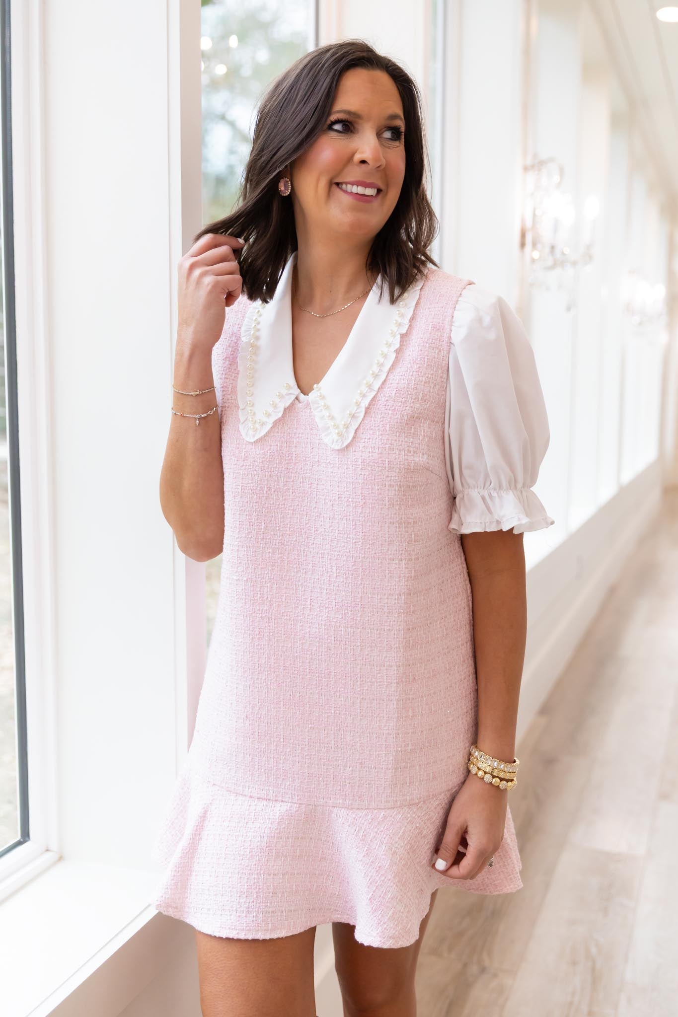 SSYS Cindy Lou Tweed Jumper Dress In Light Pink