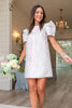 SSYS Everly Satin Bow Trim Puff Sleeve Shift Dress In Pink Brocade *FINAL SALE*