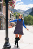 SSYS Cindy Lou Tweed Pleated Jumper Dress In Navy Multi