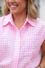 SSYS Juliette Light Pink Gingham Poplin Cap Sleeve Button Down Top