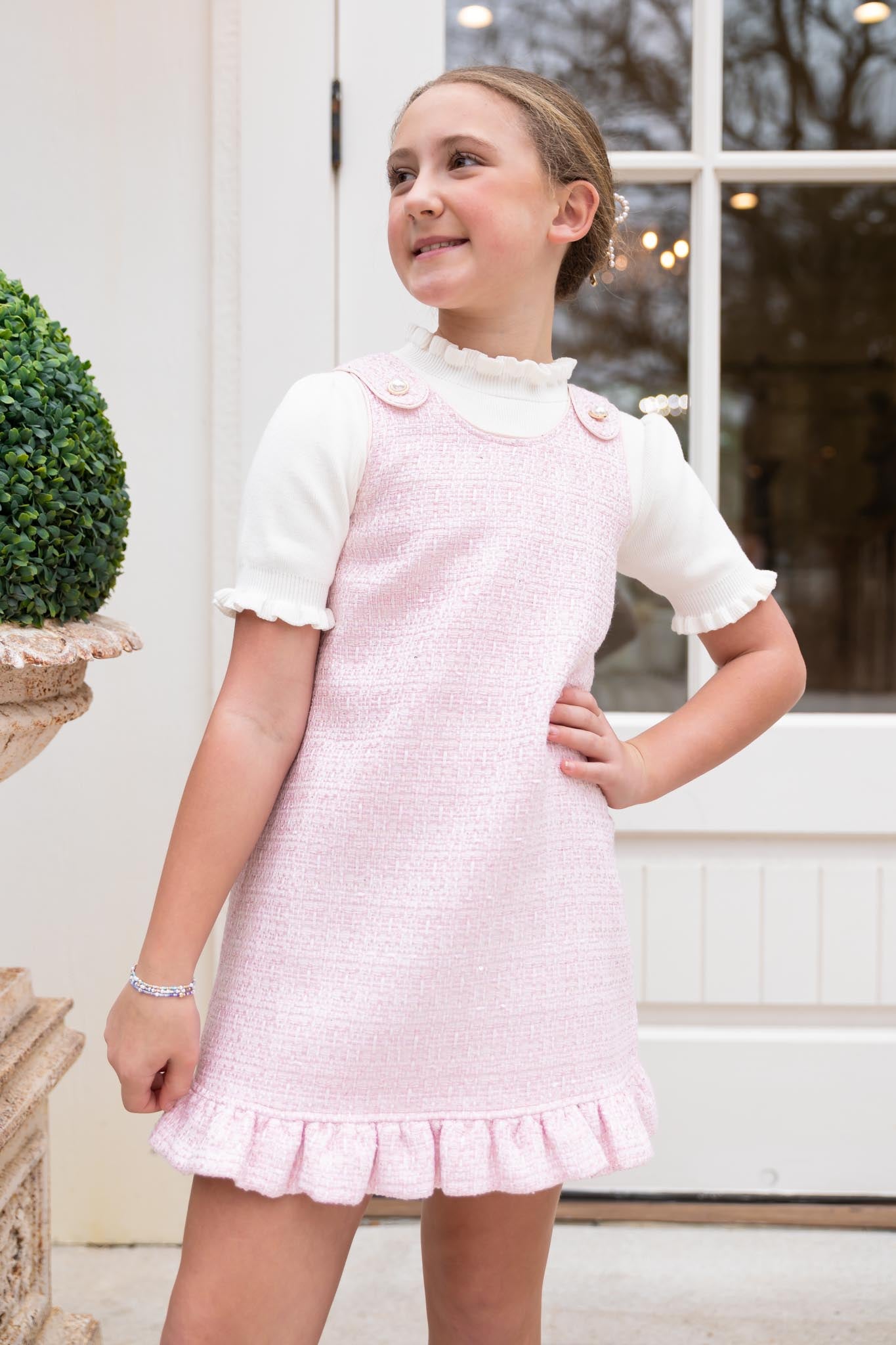 SSYS Kids Joyelle Sparkle Light Pink Tweed Jumper Dress