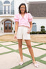 SSYS Gemma Peter Pan Pearl Trim Collar Short Sleeve Poplin Top In Pink