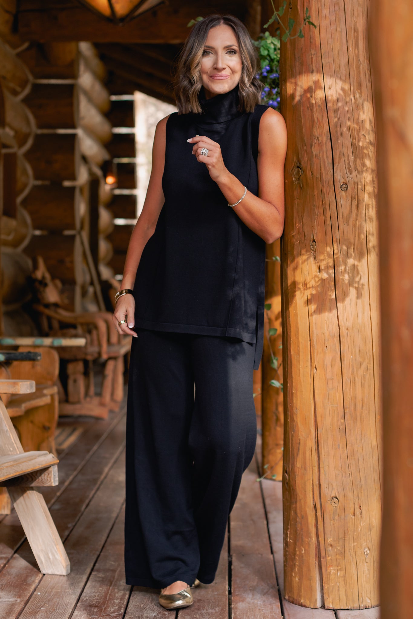 *PRE-AUTH ETA SEPT* SSYS Mirabel Wide Leg Full Length Knit Pants In Black