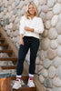 SSYS Lara V Neck Fleece Lined Cropped Sweatshirt In Ivory