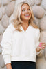 SSYS Lara V Neck Fleece Lined Cropped Sweatshirt In Ivory
