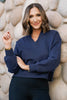 SSYS Lara V Neck Fleece Lined Cropped Sweatshirt In Navy