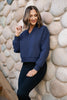 SSYS Lara V Neck Fleece Lined Cropped Sweatshirt In Navy
