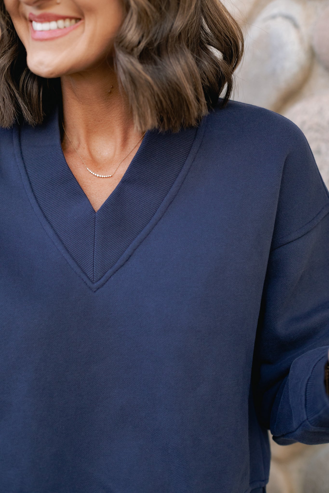 SSYS Lara V Neck Fleece Lined Cropped Sweatshirt In Navy
