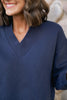 SSYS Lara V Neck Fleece Lined Cropped Sweatshirt In Navy