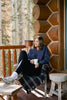 SSYS Lara V Neck Fleece Lined Cropped Sweatshirt In Navy