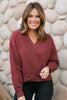 SSYS Lara V Neck Fleece Lined Cropped Sweatshirt In Maroon