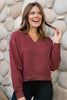 SSYS Lara V Neck Fleece Lined Cropped Sweatshirt In Maroon