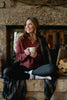 SSYS Lara V Neck Fleece Lined Cropped Sweatshirt In Maroon