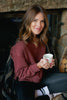 SSYS Lara V Neck Fleece Lined Cropped Sweatshirt In Maroon