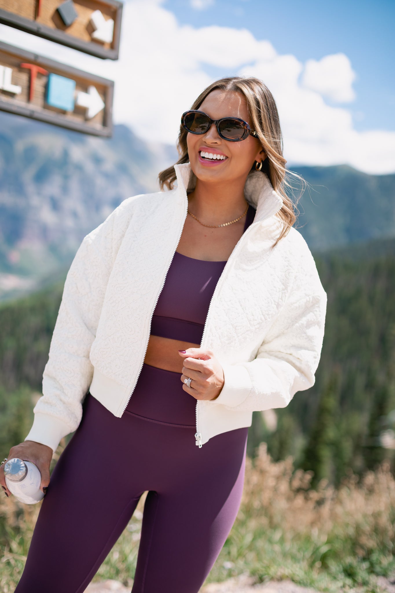 SSYS Thea Lace Quilted Bomber Jacket In Ivory