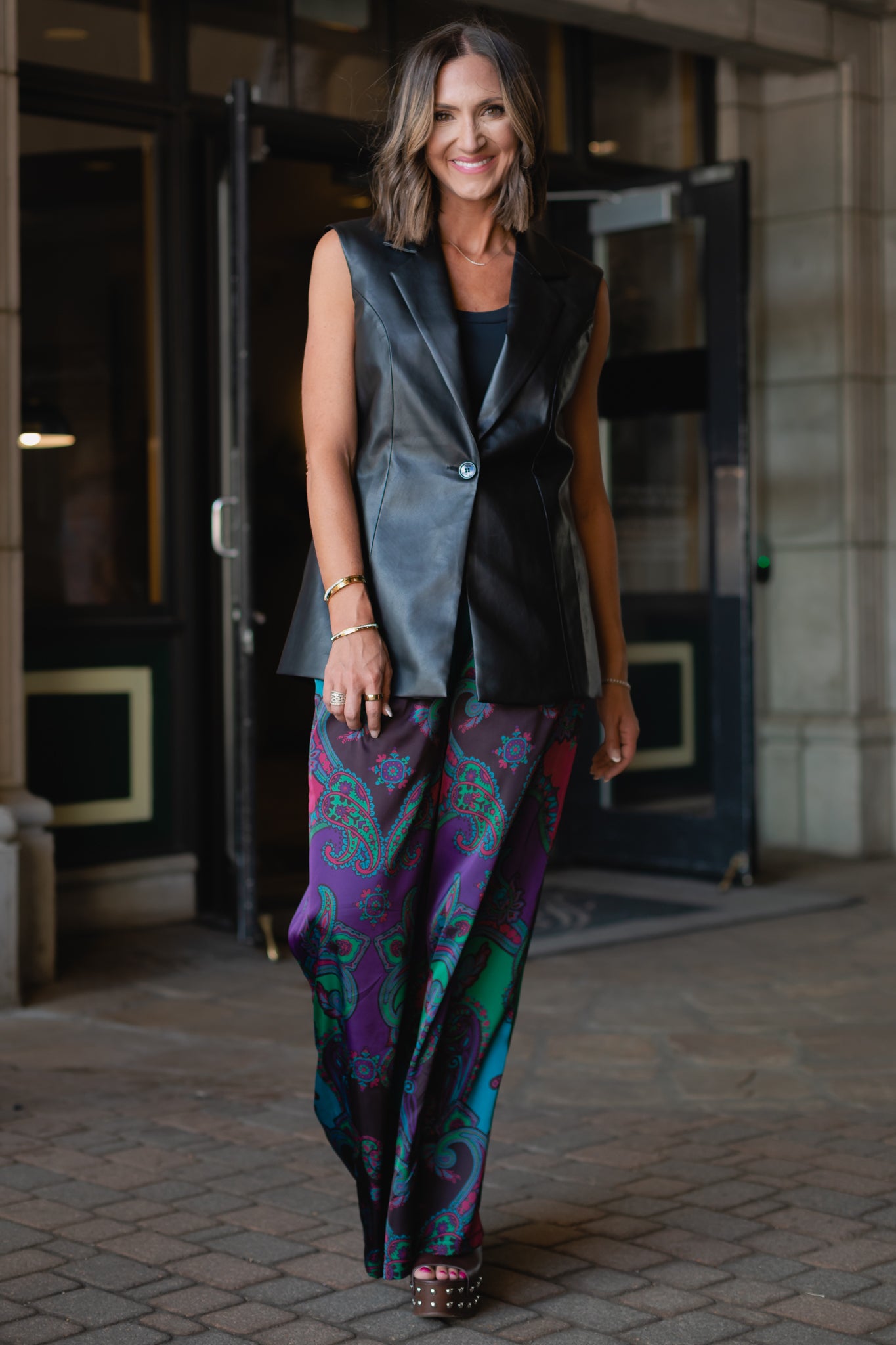 SSYS Nia Dark Orchid Paisley Print Satin Pants