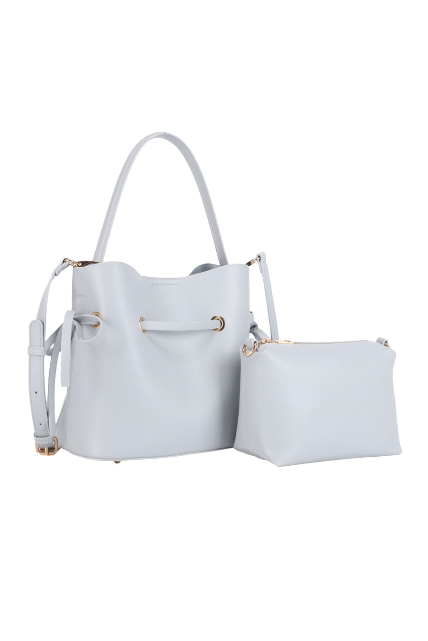 Light Blue Top Handle Cinch Bag with Pouch