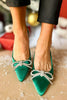 Green Embellished Bow Sling Back Heel, shoes, must have heels, holiday heels, elevated style, shop style your senses by mallory fitzsimmons