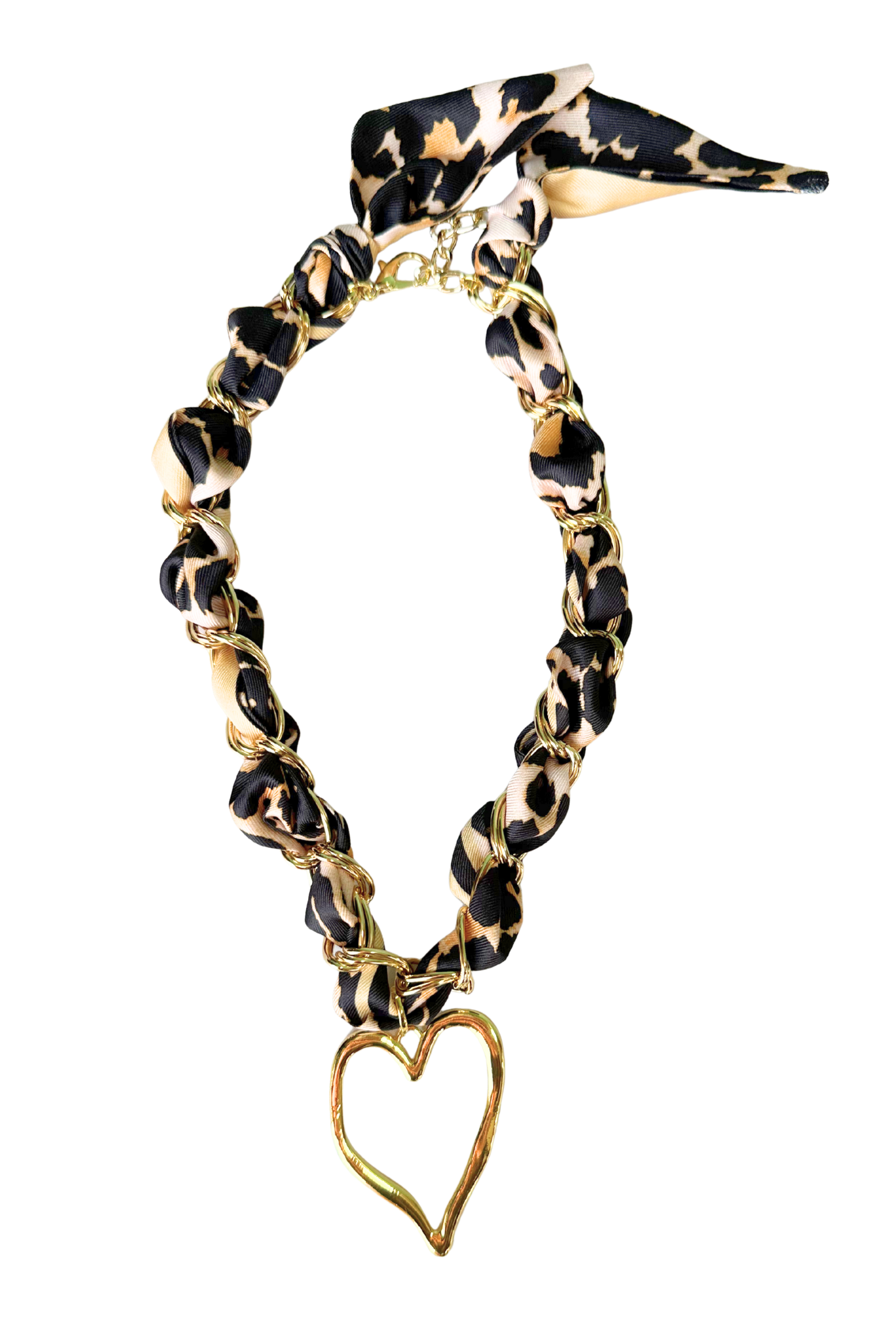 Woven Chain Scarf Necklace with Heart Charm