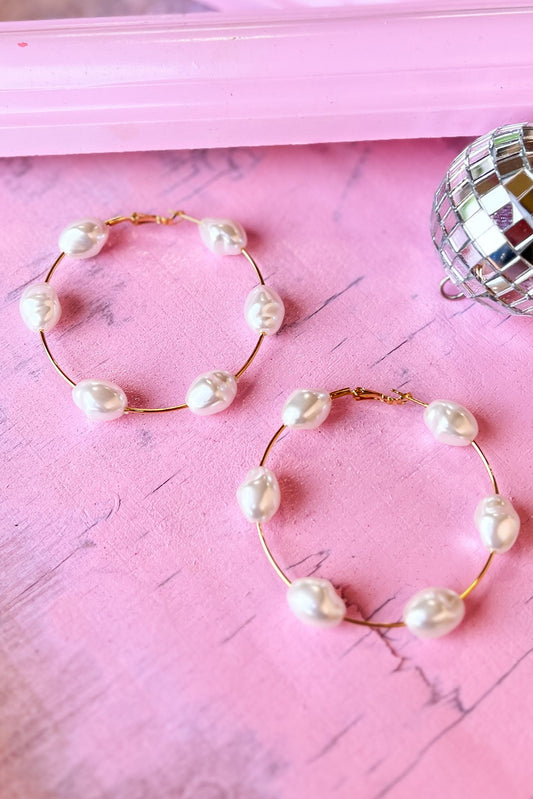 Gold Pearl Detailed Hoop Earrings