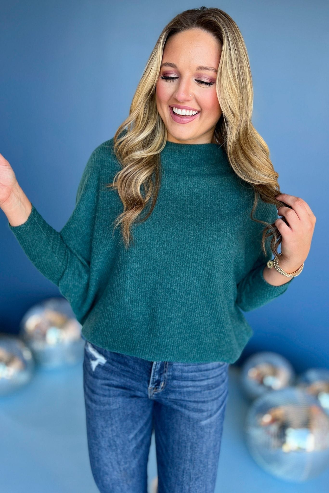 Hunter Green Brushed Ribbed Knit Long Sleeve Top, must have top, must have cozy top, must have style, elevated top, elevated cozy, winter style, cold style, mom style, shop style your senses by mallory fitzsimmons