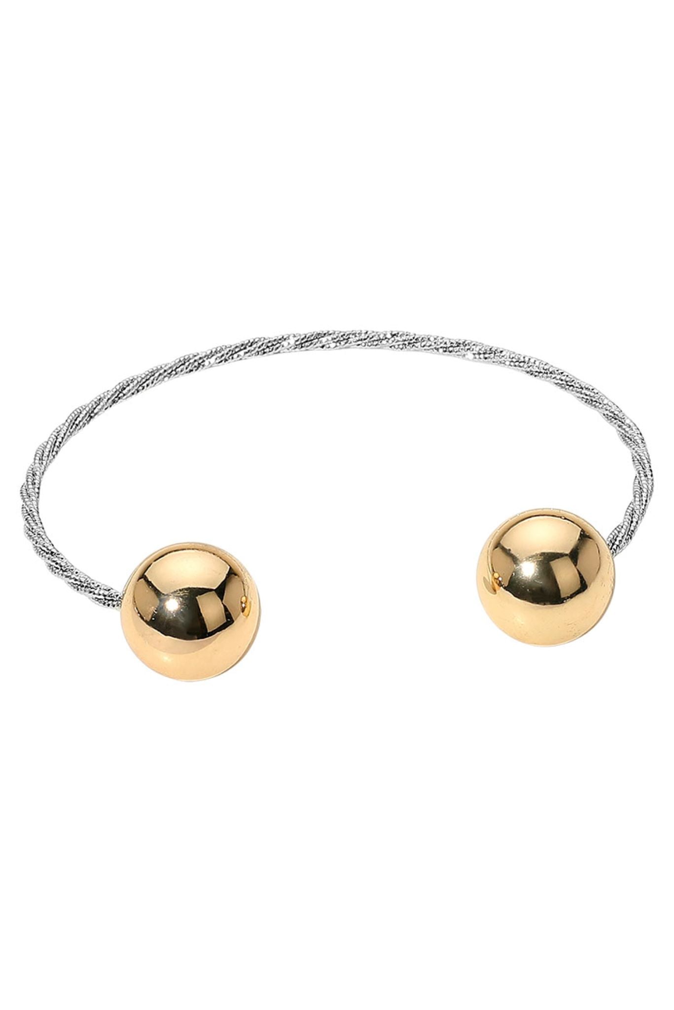 Silver Open Cuff Bracelet with Gold Ball Ends