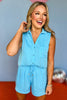 SSYS The Sleeveless Shorts Blakely Pajamas In Ocean Blue, ssys the label, ssys pjs, must have pjs, elevated pjs, matching pjs, luxe pjs, silk pjs, mom style, shop style your senses by Mallory Fitzsimmons, ssys by Mallory Fitzsimmons