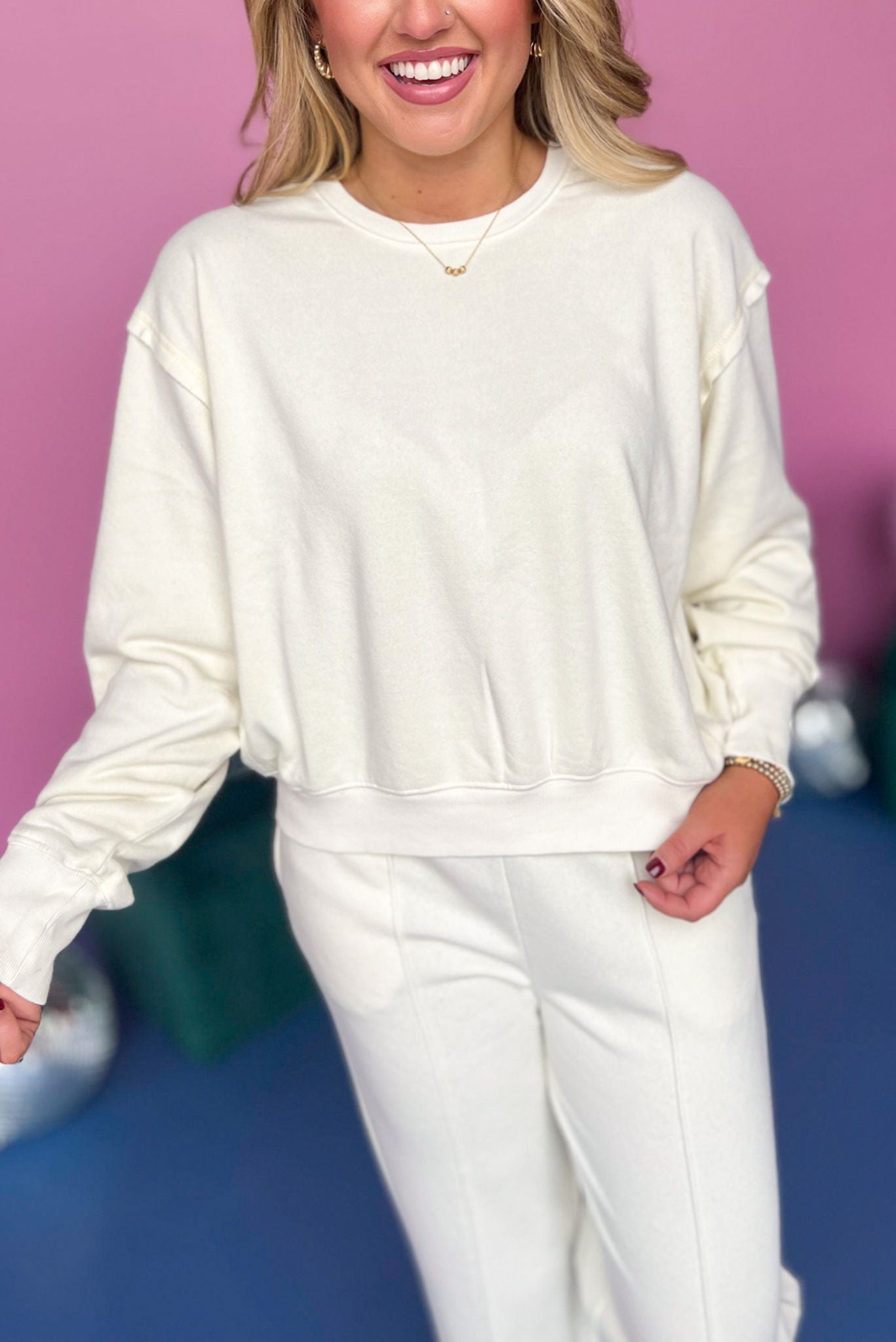 Cream Drop Shoulder Relaxed Fit Sweatshirt *FINAL SALE* *Final Sale*, must have sweatshirt, must have style, must have fall, mom style, fall style, mom style, elevated sweatshirt, elevated everyday, shop style your senses by mallory fitzsimmons