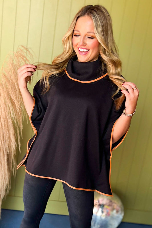  Black Leather Piping Detail Poncho Top, must have top, must have style, must have fall, fall collection, fall fashion, elevated style, elevated top, mom style, fall style, shop style your senses by mallory fitzsimmons
