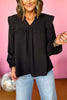 Black Split Neck Ruffle Shoulder Balloon Sleeve Top, must have top, must have style, fall style, fall fashion, elevated style, elevated top, mom style, fall collection, fall top, shop style your senses by mallory fitzsimmons