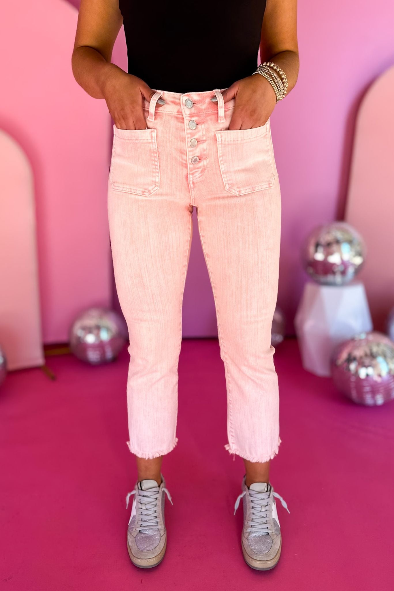 Vervet Pink Wash Mid Rise Front Pocket Crop Flare Jeans – Shop Style ...