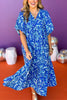 Blue Print Self-Tie Front Detail Elastic Short Sleeve Midi Dress, printed dress, paisley dress, midi dress, must have dress, must have style, church style, brunch style, spring fashion, elevated style, elevated style, mom style, shop style your senses by mallory fitzsimmons, ssys by mallory fitzsimmons  Edit alt text