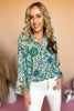 Green Paisley Printed Relaxed Fit Button Down Top, paisley, button up, collar detail, new arrival, date night, shop style your senses by mallory fitzsimmons