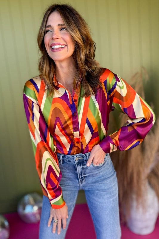 Purple Abstract Printed Button Front Long Sleeve Top, must have top, must have style, office style, winter fashion, elevated style, elevated top, mom style, work top, shop style your senses by mallory fitzsimmons