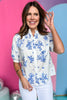 Cream Floral Blossom Smocked Mock Neck Top, blue and white top, must have top, must have style, brunch style, summer style, spring fashion, elevated style, elevated top, mom style, shop style your senses by mallory fitzsimmons, ssys by mallory fitzsimmons