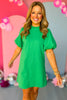  THML Green Frilled Neck Puff Short Sleeve Dress, THML dress, green dress, must have dress, must have style, church style, spring fashion, elevated style, elevated dress, mom style, work dress, shop style your senses by mallory fitzsimmons