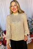 Gold Sequin Long Balloon Sleeve Top, must have top, must have style, elevated top, elevated style, holiday style, holiday fashion, elevated holiday, holiday collection, affordable fashion, mom style, shop style your senses by mallory fitzsimmons