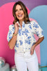 Cream Floral Blossom Smocked Mock Neck Top, blue and white top, must have top, must have style, brunch style, summer style, spring fashion, elevated style, elevated top, mom style, shop style your senses by mallory fitzsimmons, ssys by mallory fitzsimmons