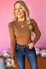 Brown Ruched Shoulder Ribbed Knit Top, must have top, must have style, must have fall, fall collection, fall fashion, elevated style, elevated top, mom style, fall style, affordable fashion, shop style your senses by mallory fitzsimmons